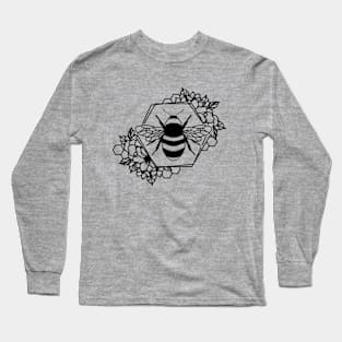 Bee in Hexagon with Flowers Long Sleeve T-Shirt